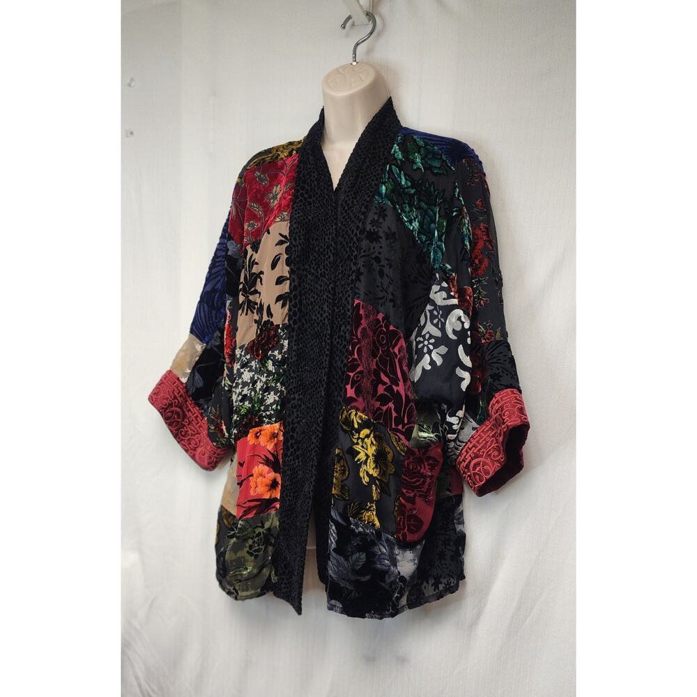 John Mark Patchwork Velour/ Sheer Multi Black 3/4 Kimono Sleeves Cardigan Large - Picture 6 of 8
